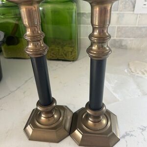 Vintage 10” Elegant Brass and Black Candle Holders